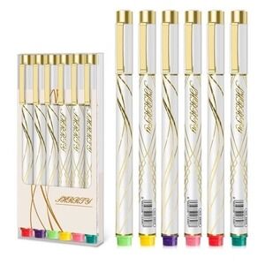 6 Pack Colored Gel Pens Waterproof Bold Colors Journaling Fine Point Art Fun NEW